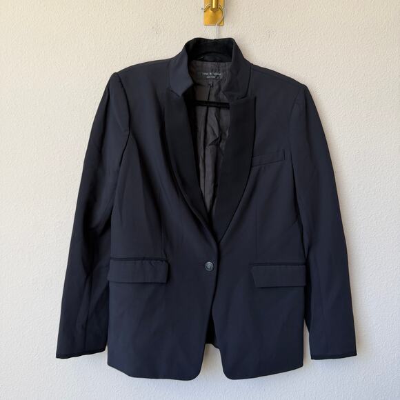 Rag & Bone Black Satin Lapel Blazer Size 10 - Picture 1 of 5